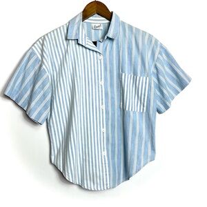 VTG 60’d/70’s  Ladies Railroad Stripe Cropped Blouse Medium 60s/70s White blue